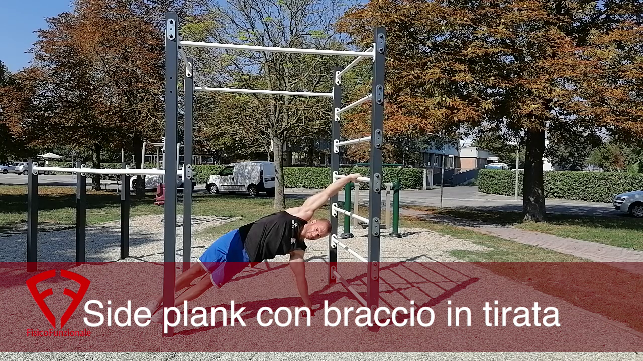 side plank con braccio in tirata